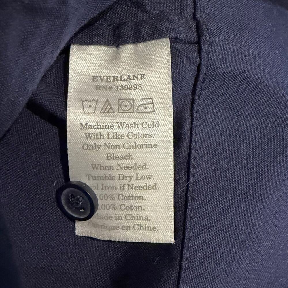 EVERLANE Women's The Cotton Collarless Shirtdress Size 0 Navy Blue Midi Button - Picture 7 of 7